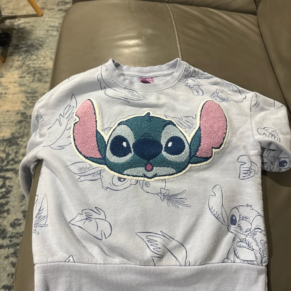 Disney Kids Sweatshirt with Stitch Applique - Light Gray & Pink